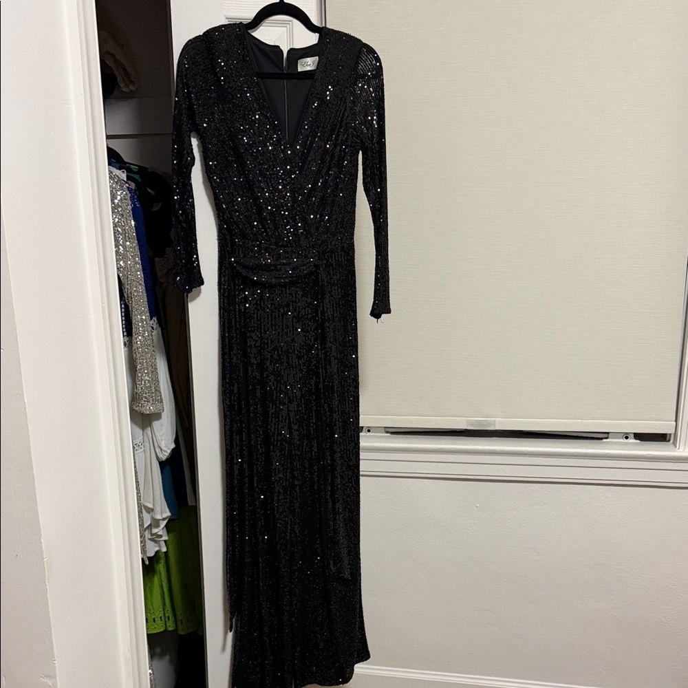 Elegant Black Sequin Evening Jumpsuit